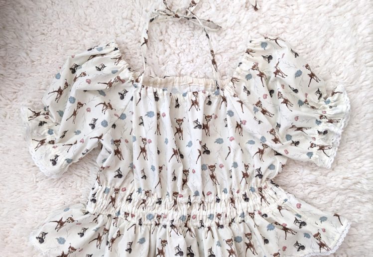 photograph of a cotton peasant top made of Disney's Bambi fabric