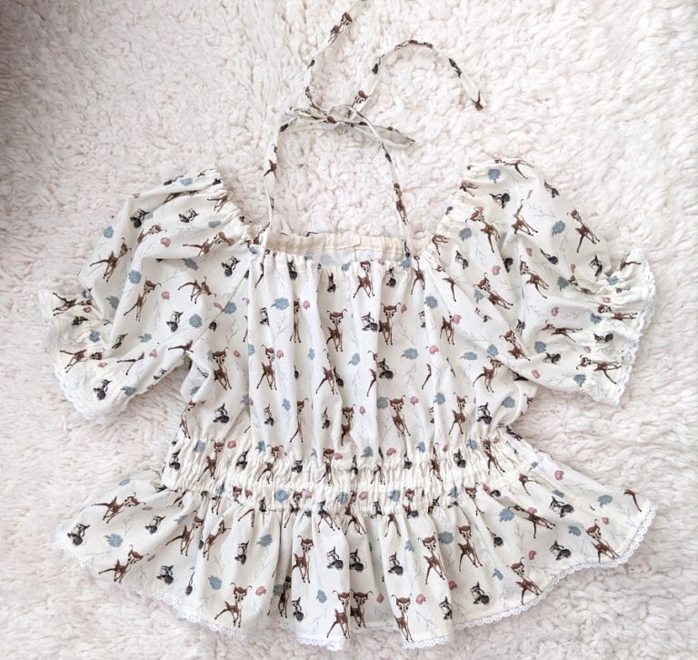 photograph of a cotton peasant top made of Disney's Bambi fabric