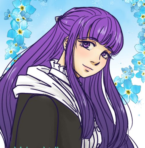 portrait of Fern from Frieren anime looking over her shoulder with a small smile