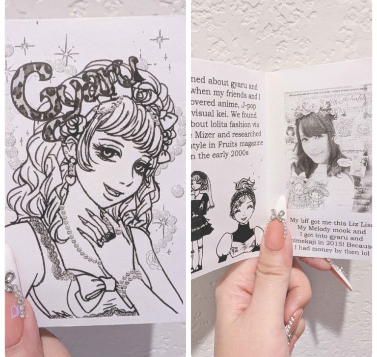 collage photo of gyaru zine cover and interior, black and white