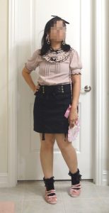 worn photo of Liz Lisa style coord with blouse, hairclip, earrings, ring and socks from Liz Lisa, handmade bow and skirt, shoes from Taobao. 