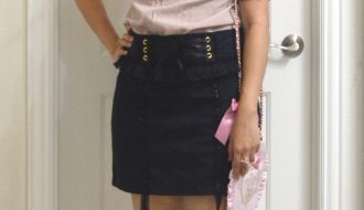 worn photo of Liz Lisa style coord with blouse, hairclip, earrings, ring and socks from Liz Lisa, handmade bow and skirt, shoes from Taobao.