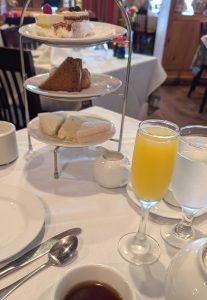 photograph of French tea for one person with mimosa