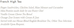 screenshot of Lavendour afternoon high tea menu