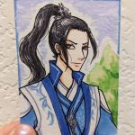 trading card portrait of Liu Qingge from Scum Villain Self Saving System donghua colored in markers and pens and pencils