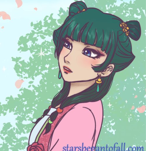 portrait of Maomao in her formal robes for the Garden Party episode of Apothecary Diaries anime