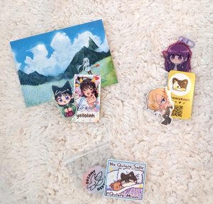 print/stickers, keychains/stickers and another sticker by yellolinh, jeaninidraws and dreamyneptune