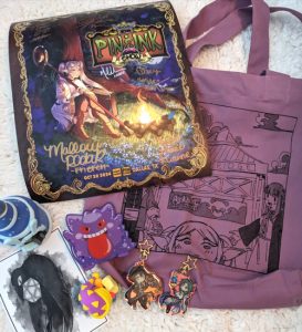 Raffle prize! I won a commemorative Frieren poster signed by the voice actors, special Frieren tote bag, plus Gengar coaster, 2 clay creations and 2 genshin keychains